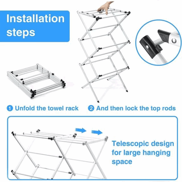 Rainbow Drywell Metal Compact Telescopic And Collapsible, Truly Portable, Foldable & Extendable Cloth Drying