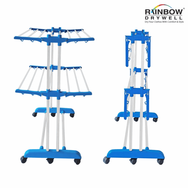 Rainbow Drywell Heavy Duty 2 Pole 2 Layer Stainless Steel Foldable Cloth Drying Stand, Rust-Free Clothes Dryer/Cloth Stand/Clothes Hanger