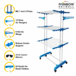 Rainbow Drywell Heavy Duty 2 Pole 3 Layer Stainless Steel Foldable Cloth Drying Stand, Rust-Free Clothes Dryer/Cloth Stand/Clothes Hanger