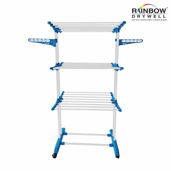 Rainbow Drywell Heavy Duty 2 Pole 3 Layer Stainless Steel Foldable Cloth Drying Stand, Rust-Free Clothes Dryer/Cloth Stand/Clothes Hanger