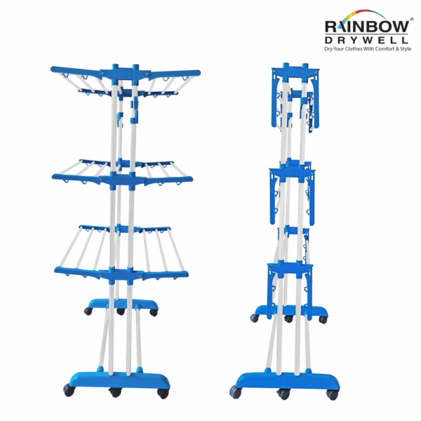 Rainbow Drywell Heavy Duty 2 Pole 3 Layer Stainless Steel Foldable Cloth Drying Stand, Rust-Free Clothes Dryer/Cloth Stand/Clothes Hanger