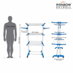Rainbow Drywell Heavy Duty 2 Pole 3 Layer Stainless Steel Foldable Cloth Drying Stand, Rust-Free Clothes Dryer/Cloth Stand/Clothes Hanger
