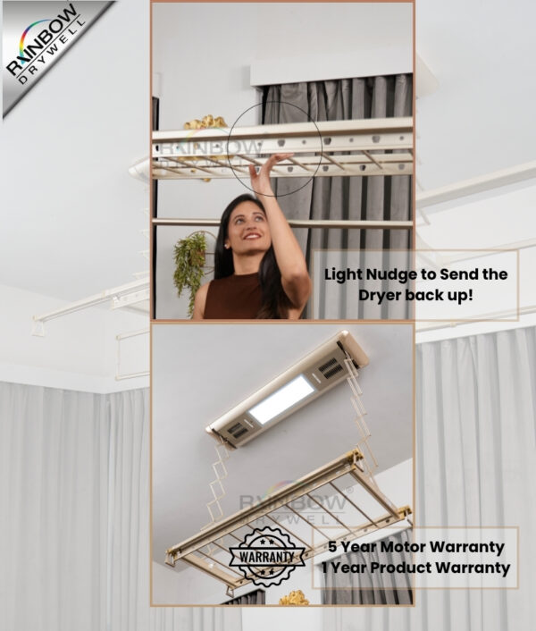 IntelliNova Dry - Superior Functions Intelligent Electric Cloth dryer with LED, UV, FAN, Heater, Voice and Remote Control Operation (Gold)