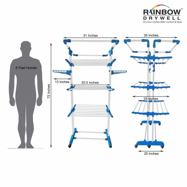 Rainbow Drywell Heavy Duty 2 Pole Jumbo Stainless Steel Foldable Cloth Drying Stand, Rust-Free Clothes Dryer/Cloth Stand/Clothes Hanger