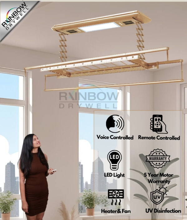 IntelliNova Dry - Superior Functions Intelligent Electric Cloth dryer with LED, UV, FAN, Heater, Voice and Remote Control Operation (Gold)