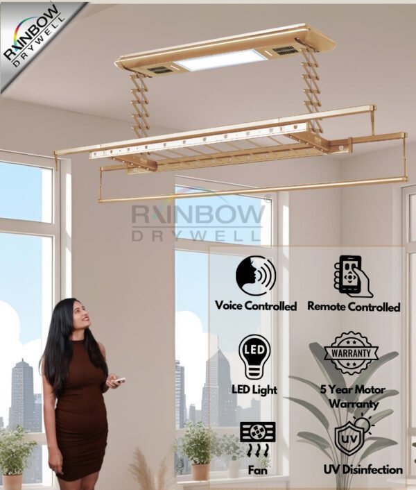 IntelliNova Dry - Multi-function Intelligent Electric Cloth dryer with LED, UV, FAN, Voice and Remote Control Operation (Gold)