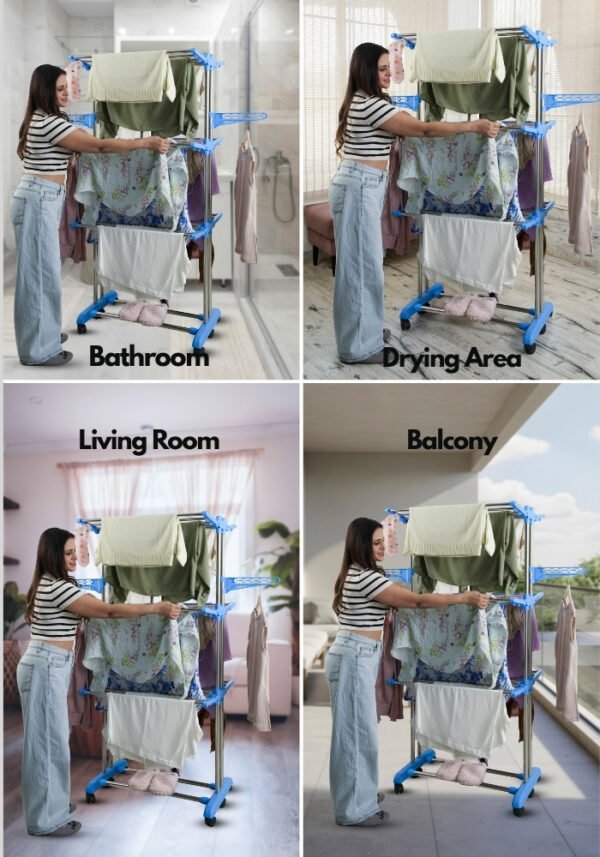 Rainbow Drywell Heavy Duty 2 Pole 3 Layer Stainless Steel Foldable Cloth Drying Stand, Rust-Free Clothes Dryer/Cloth Stand/Clothes Hanger