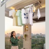 IntelliNova Dry - Long Line Superior Function Intelligent Electric Cloth dryer with LED, UV, FAN, Heater, Voice and Remote Control Operation (Gold)