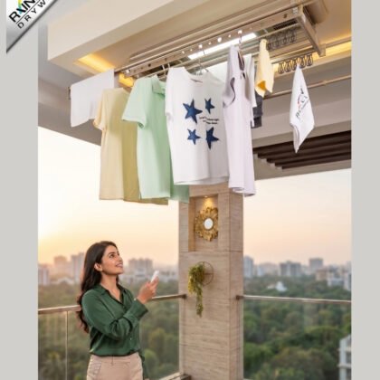 IntelliNova Dry - Long Line Superior Function Intelligent Electric Cloth dryer with LED, UV, FAN, Heater, Voice and Remote Control Operation (Gold)