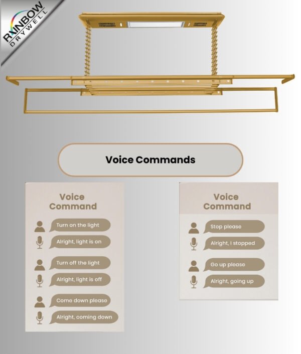 IntelliNova Dry - Long Line Superior Function Intelligent Electric Cloth dryer with LED, UV, FAN, Heater, Voice and Remote Control Operation (Gold)