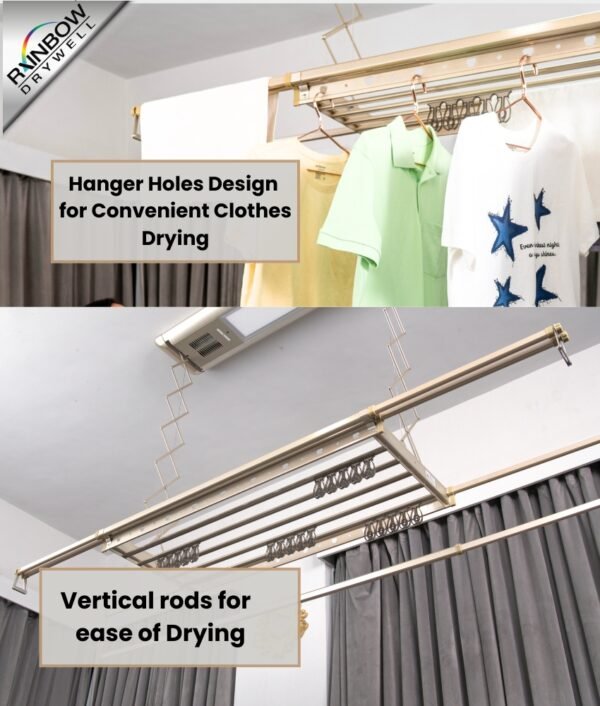 IntelliNova Dry - Long Line Superior Function Intelligent Electric Cloth dryer with LED, UV, FAN, Heater, Voice and Remote Control Operation (Gold)