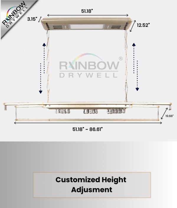 IntelliNova Dry - Long Line Superior Function Intelligent Electric Cloth dryer with LED, UV, FAN, Heater, Voice and Remote Control Operation (Gold)