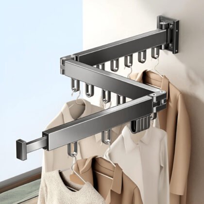 Rainbow Drywell Wall Mounted Clothes Drying Rack, Collapsible Laundry Drying Rack, Retractable Foldable Drying Rack for Hanging Clothes