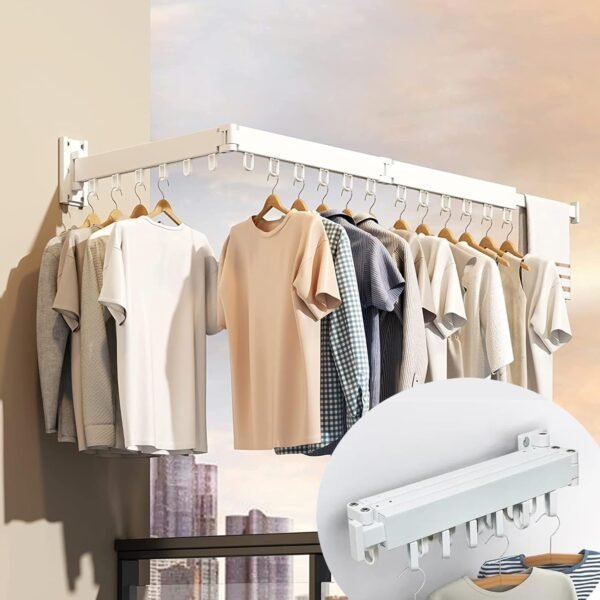 Rainbow Drywell Wall Mounted Clothes Drying Rack, Collapsible Laundry Drying Rack, Retractable Foldable Drying Rack for Hanging Clothes