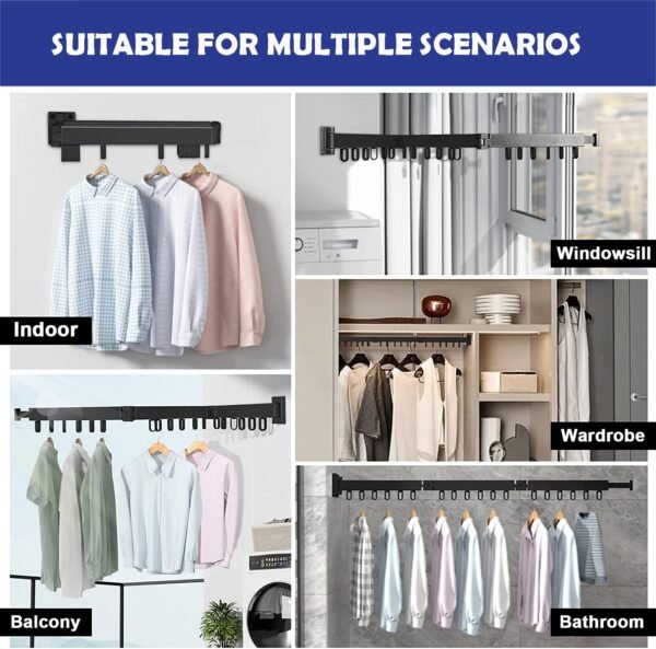 Rainbow Drywell Wall Mounted Clothes Drying Rack, Collapsible Laundry Drying Rack, Retractable Foldable Drying Rack for Hanging Clothes