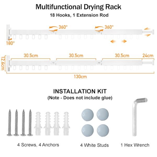 Rainbow Drywell Wall Mounted Clothes Drying Rack, Collapsible Laundry Drying Rack, Retractable Foldable Drying Rack for Hanging Clothes
